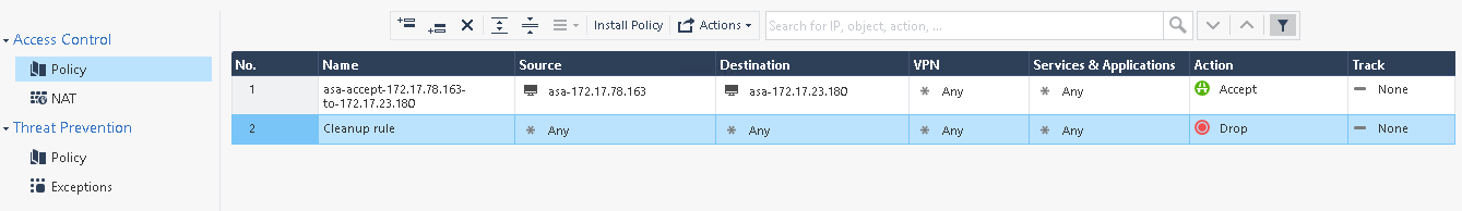 SmartConsole Policy Entries