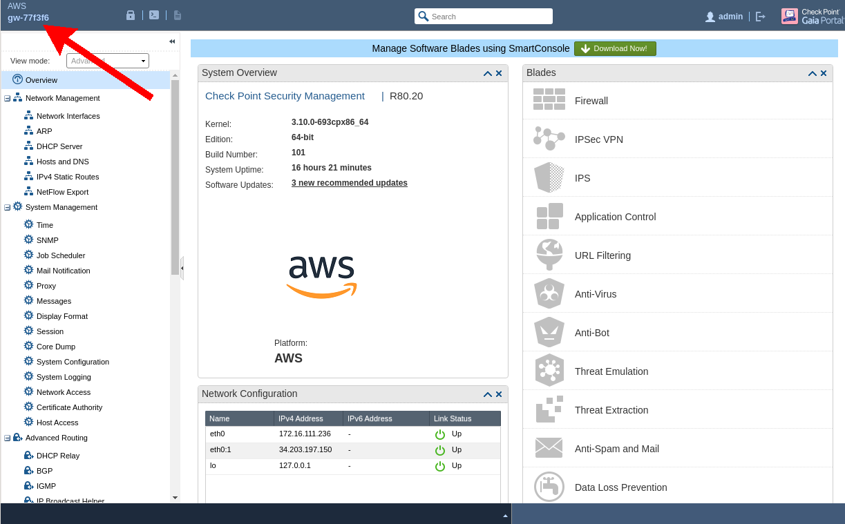 Check Point Gaia web interface